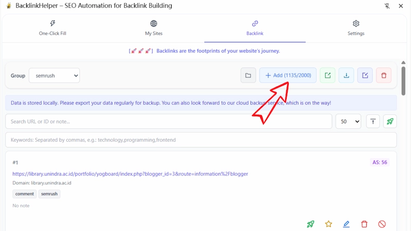 Ajouter des cibles de backlinks